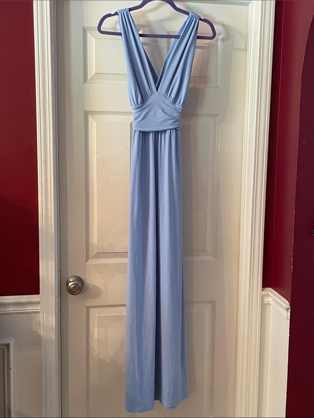 monaco Vista Light Blue Gathered V-Neck Dress
